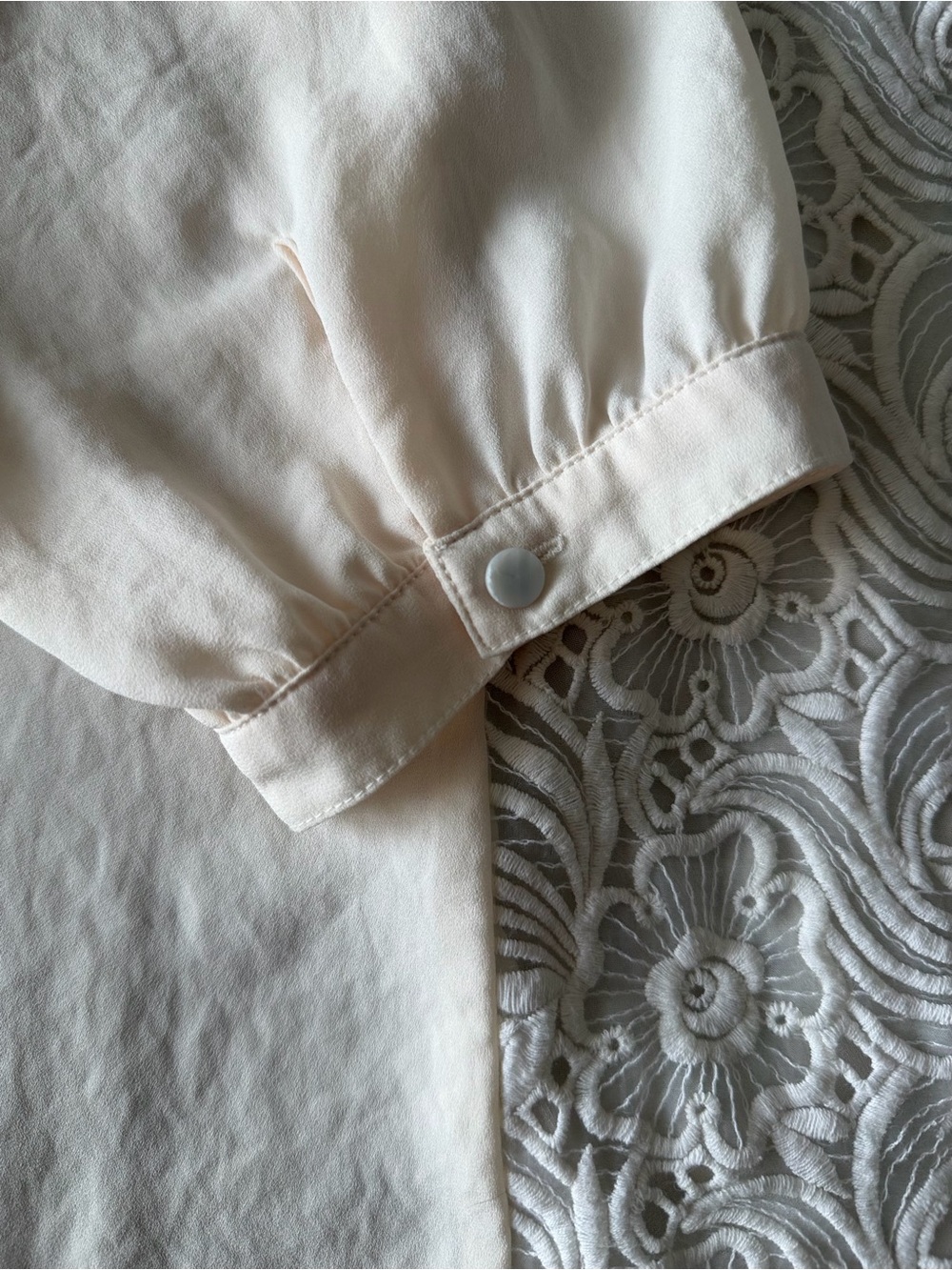 Maje Cream Lace-Front Long Sleeve Blouse - Picture 10 of 15